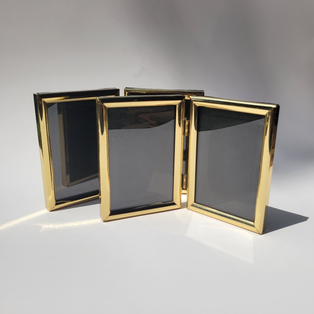 A Set Of 2 - Vintage Gold Double Folding Picture Frames